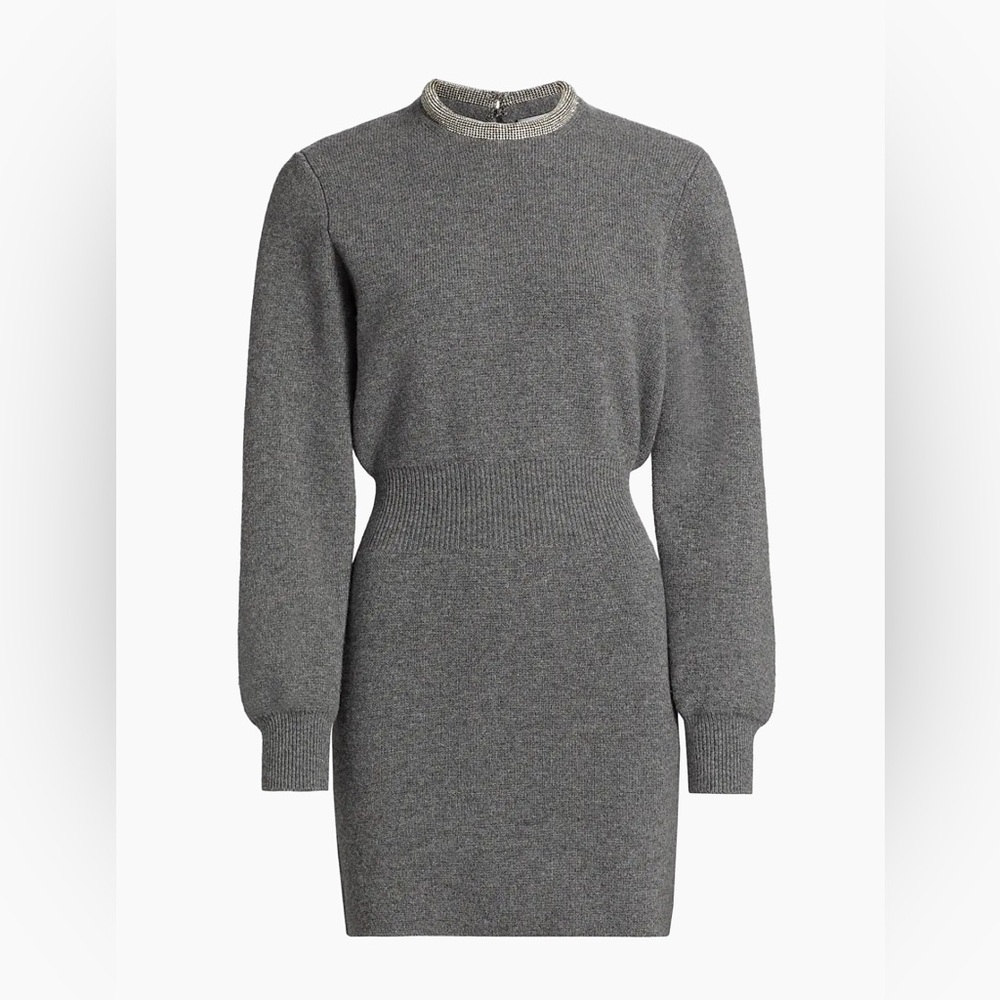 W/Tags Alexander Wang LS Cinched Waist W/Hotfix Crystal Tubular Necklace Dress L